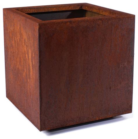 veradek metallic cube galvanized steel planter box|Veradek Corten Steel Series Cube Planter .